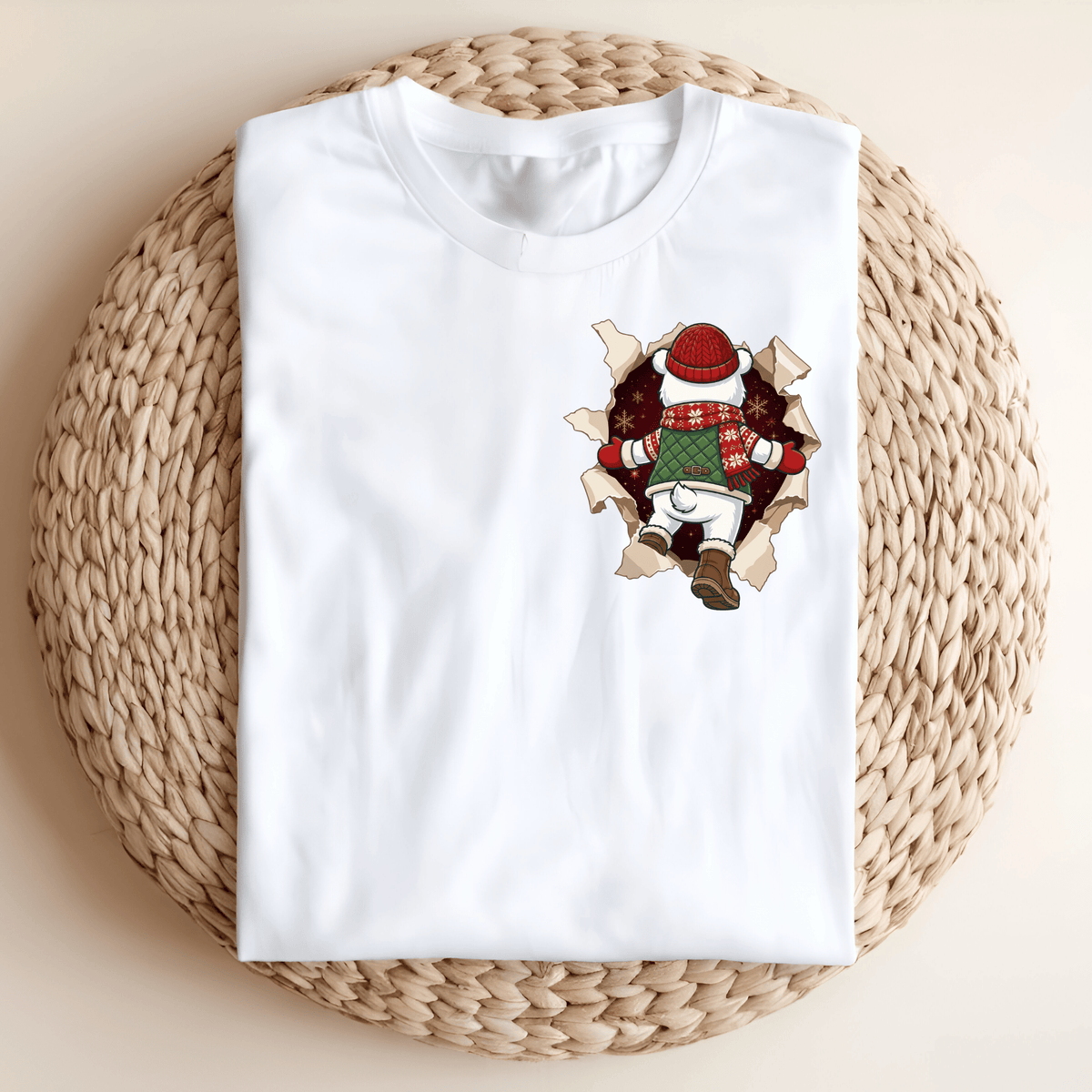 Polar Bear Christmas Shirt - 3D Torn Effect Holiday Tee, Crewneck, or Hoodie