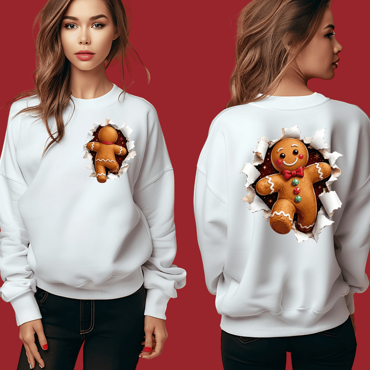 Gingerbread Christmas Shirt - 3D Torn Effect Holiday Tee, Crewneck, or Hoodie