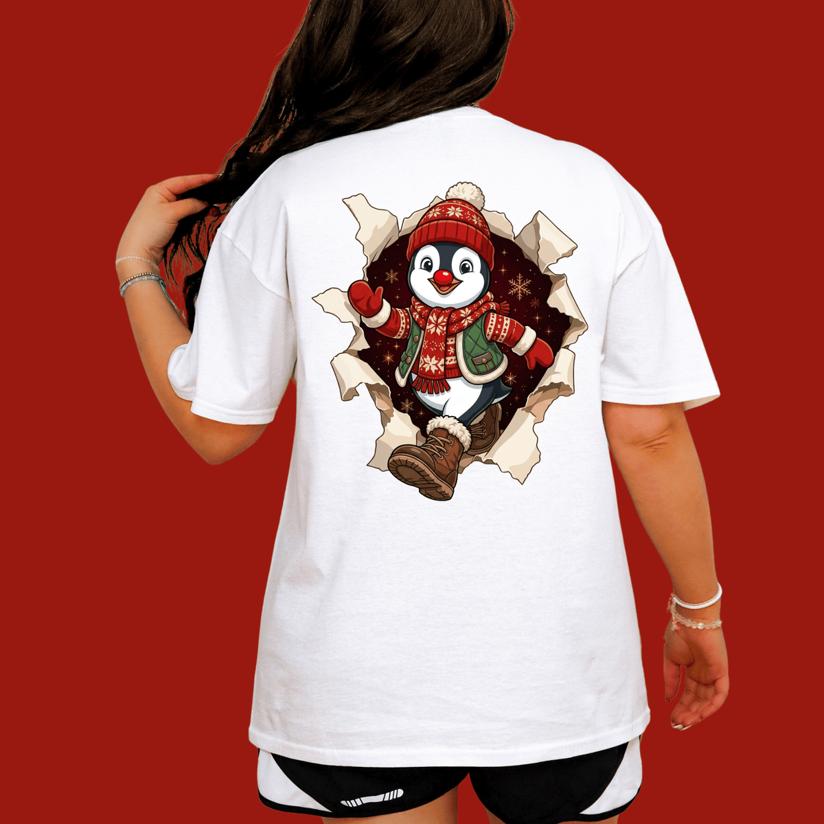 Penguin Christmas Shirt - 3D Torn Effect Holiday Tee, Crewneck, or Hoodie