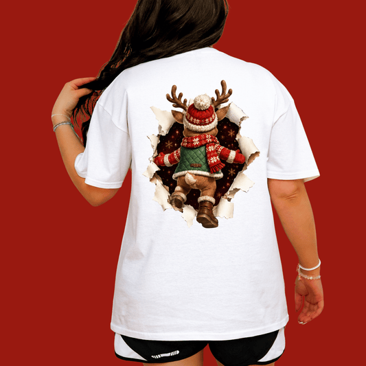Reindeer Christmas Shirt - 3D Torn Effect Holiday Tee, Crewneck, or Hoodie