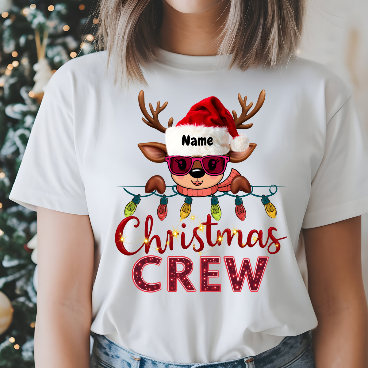 Custom Family Christmas Crew Shirts - Personalized Reindeer Matching Holiday Shirts