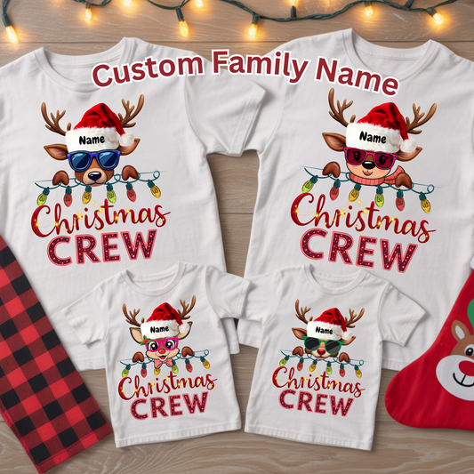 Custom Family Christmas Crew Shirts - Personalized Reindeer Matching Holiday Shirts