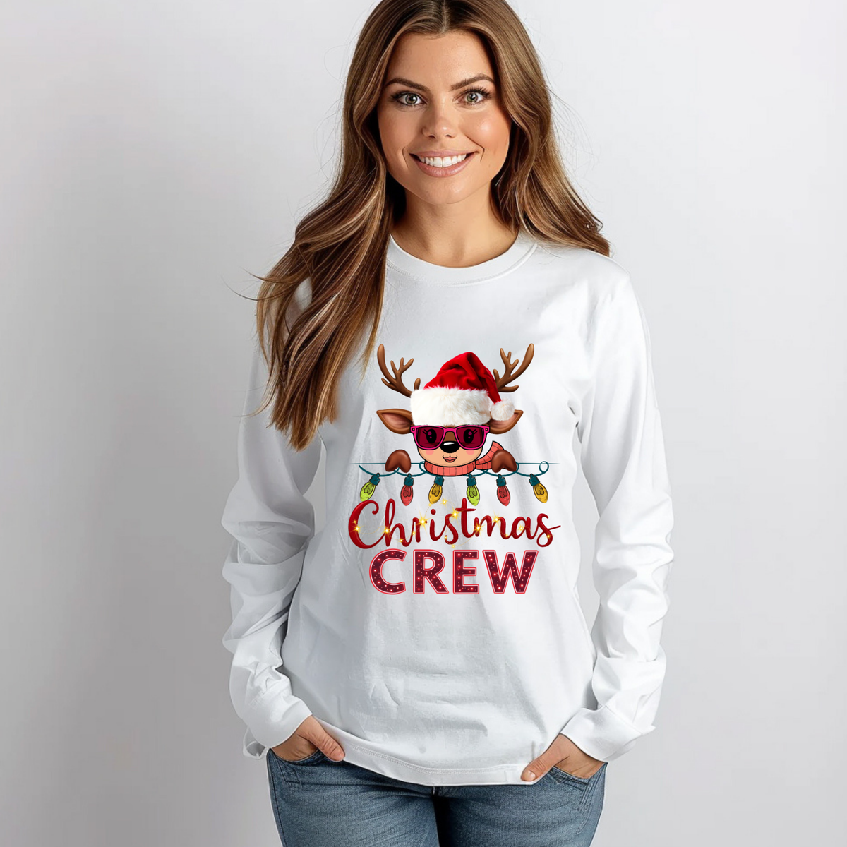 Custom Family Christmas Crew Shirts - Personalized Reindeer Matching Holiday Shirts