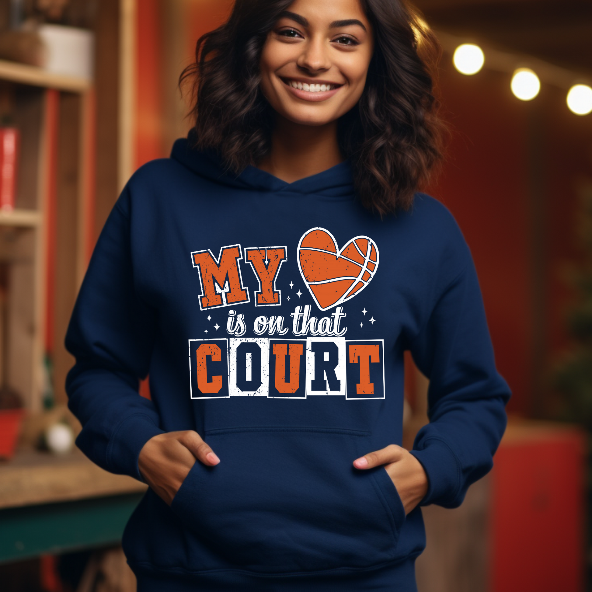 Women's Basketball Hoodie " My Heart is on that COURT" Ultimate Comfort Hoodie ideal for boys and girls basketball players, team moms, and enthusiastic fans 