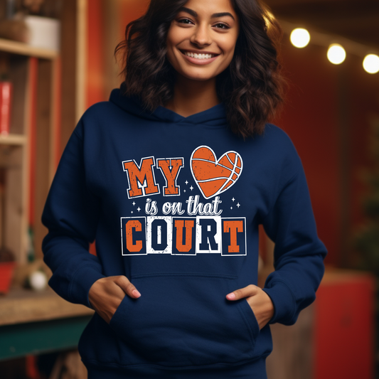 Women's Basketball Hoodie " My Heart is on that COURT" Ultimate Comfort Hoodie ideal for boys and girls basketball players, team moms, and enthusiastic fans 