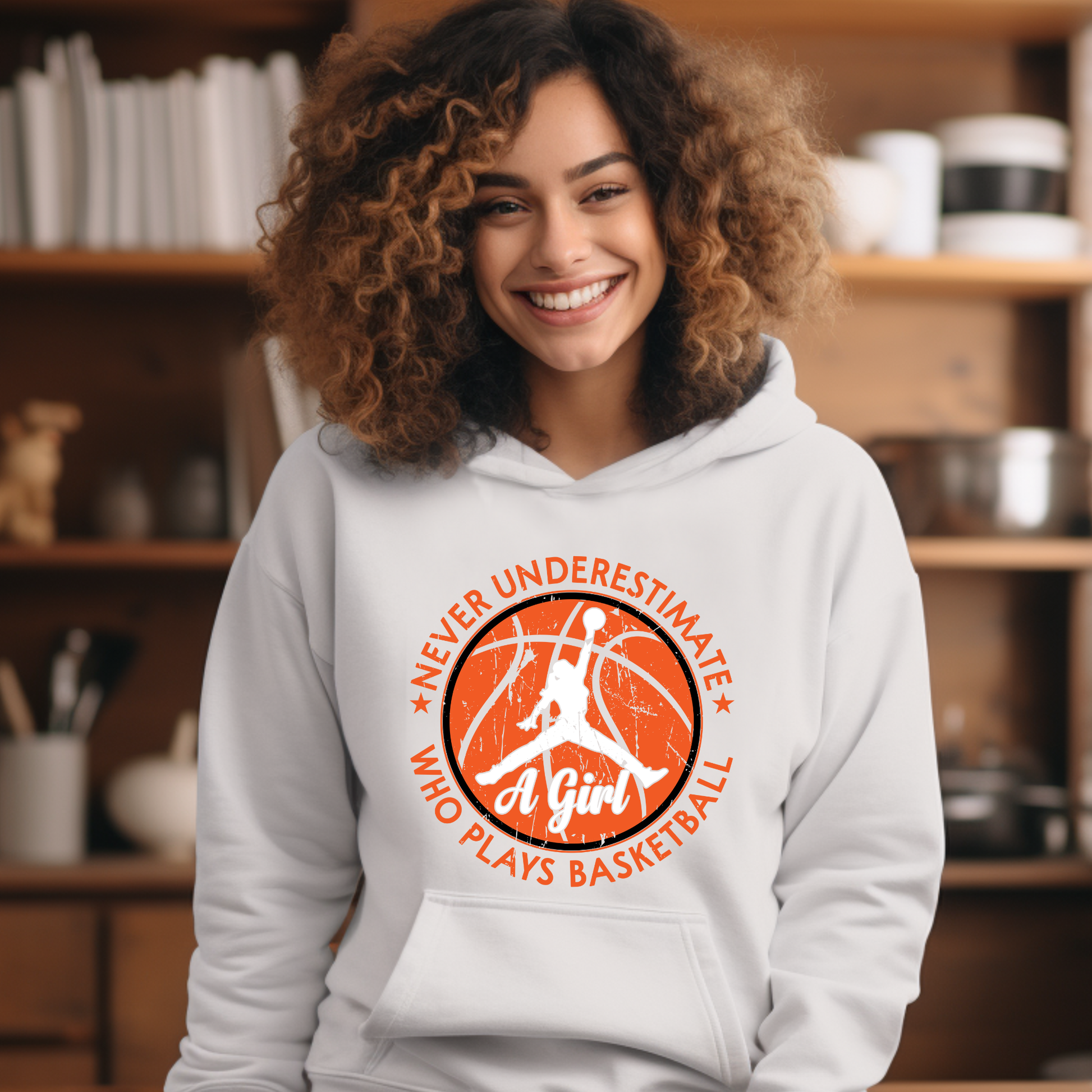 Women's Basketball Hoodie "Never Underestimate a Girl Who Plays Basketball" Girl's HoodieWomen's Hoodie - Never Underestimate a Girl Who Plays Basketball" Girl's Warm Hoodie ideal for girl basketball teams, support fans and players who want to make a statement
