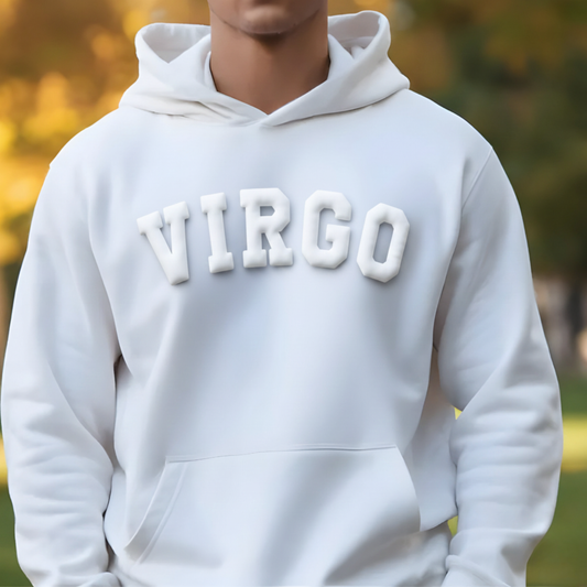 Custom Zodiac Puff Print Hoodie - Embossed Puff Zodiac (White) Hoodie