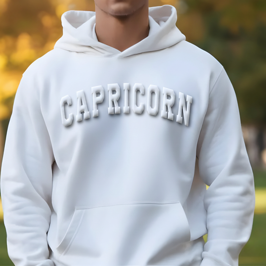 Custom Zodiac Puff Print Hoodie - Embossed Puff Zodiac (White) Hoodie