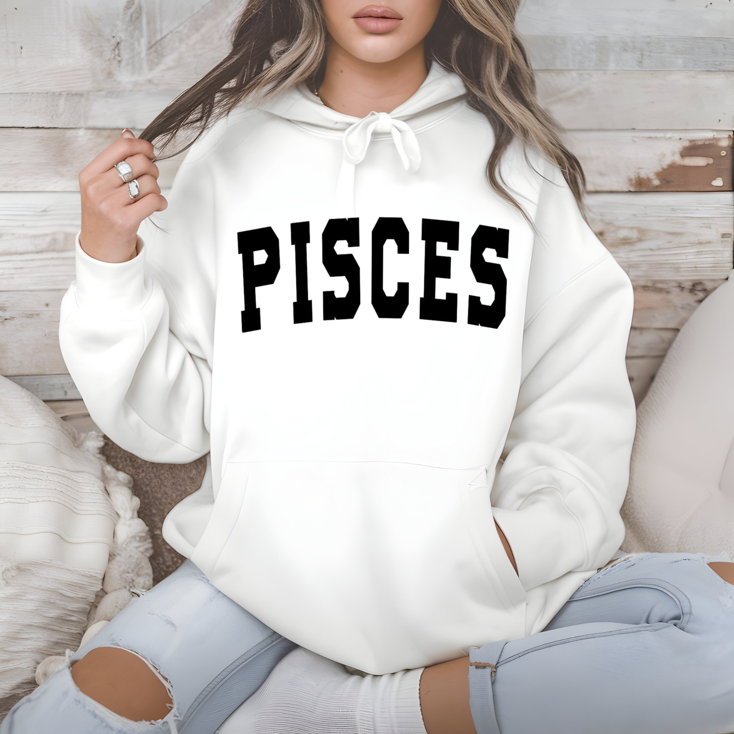 Custom Zodiac Puff Print Hoodie - Embossed Puff Zodiac (White) Hoodie