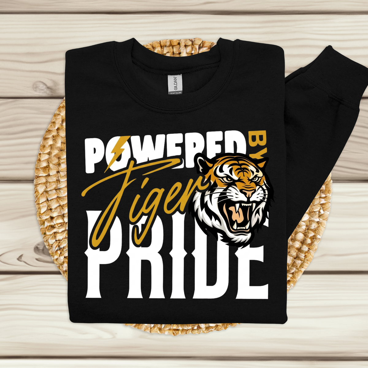 Tigers School Spirit Shirt  - "Powered by Tiger Pride" Game Day "Mascot" T-Shirt