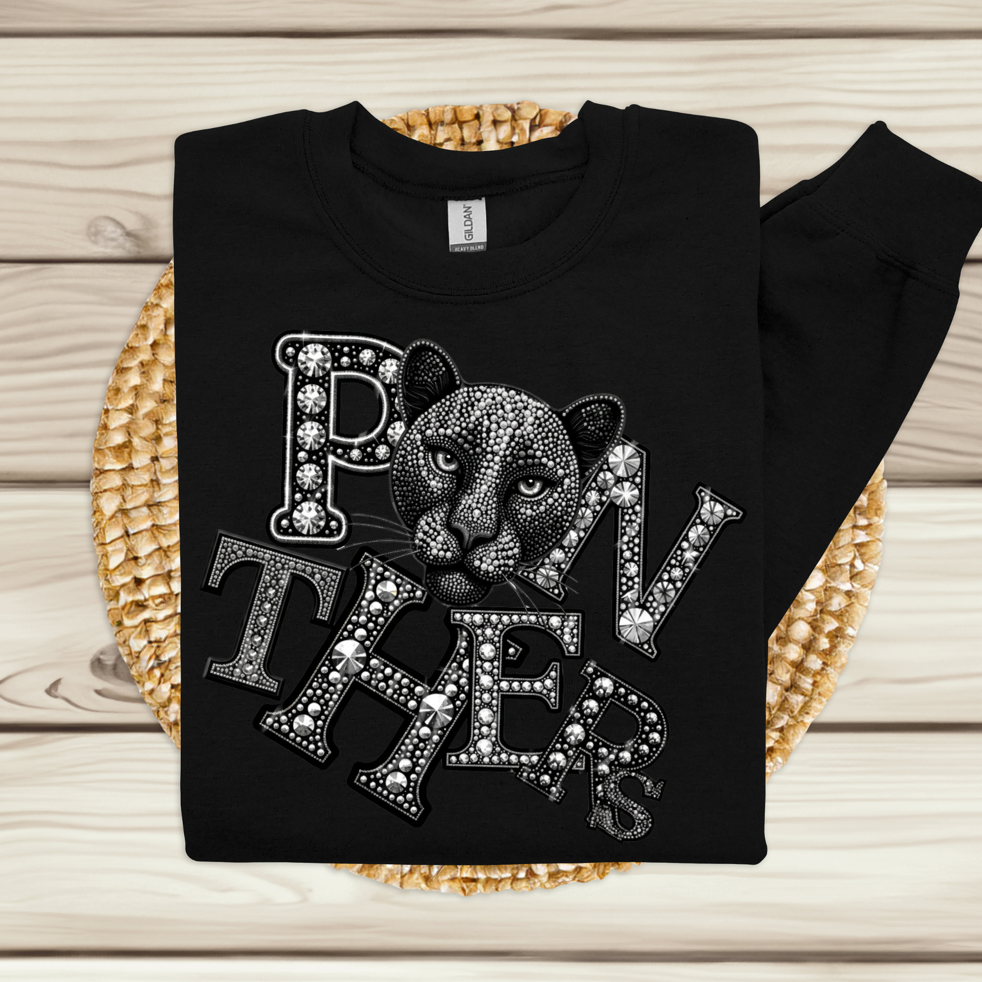 Panthers Spirit Shirt - Sparkly Bling Panther Faux Rhinestone Mascot T-shirt