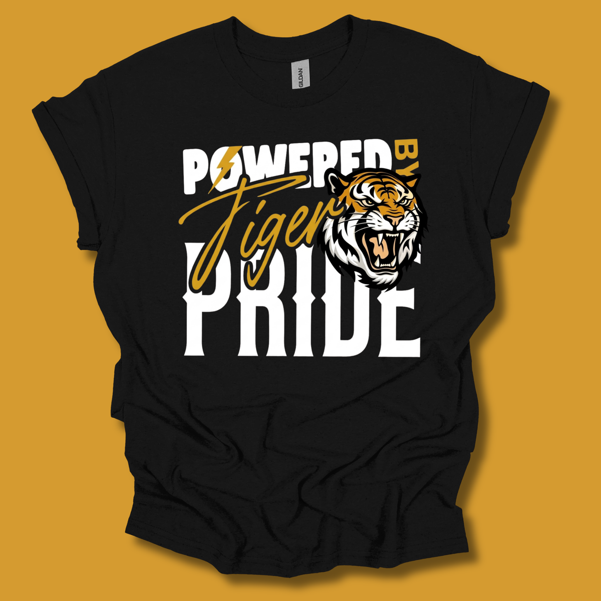 Tigers School Spirit Shirt  - "Powered by Tiger Pride" Game Day "Mascot" T-Shirt