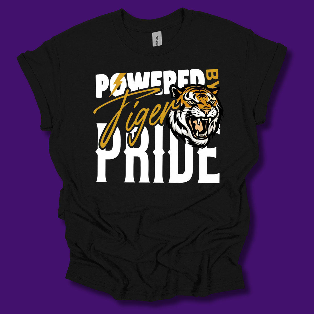 Tigers School Spirit Shirt  - "Powered by Tiger Pride" Game Day "Mascot" T-Shirt