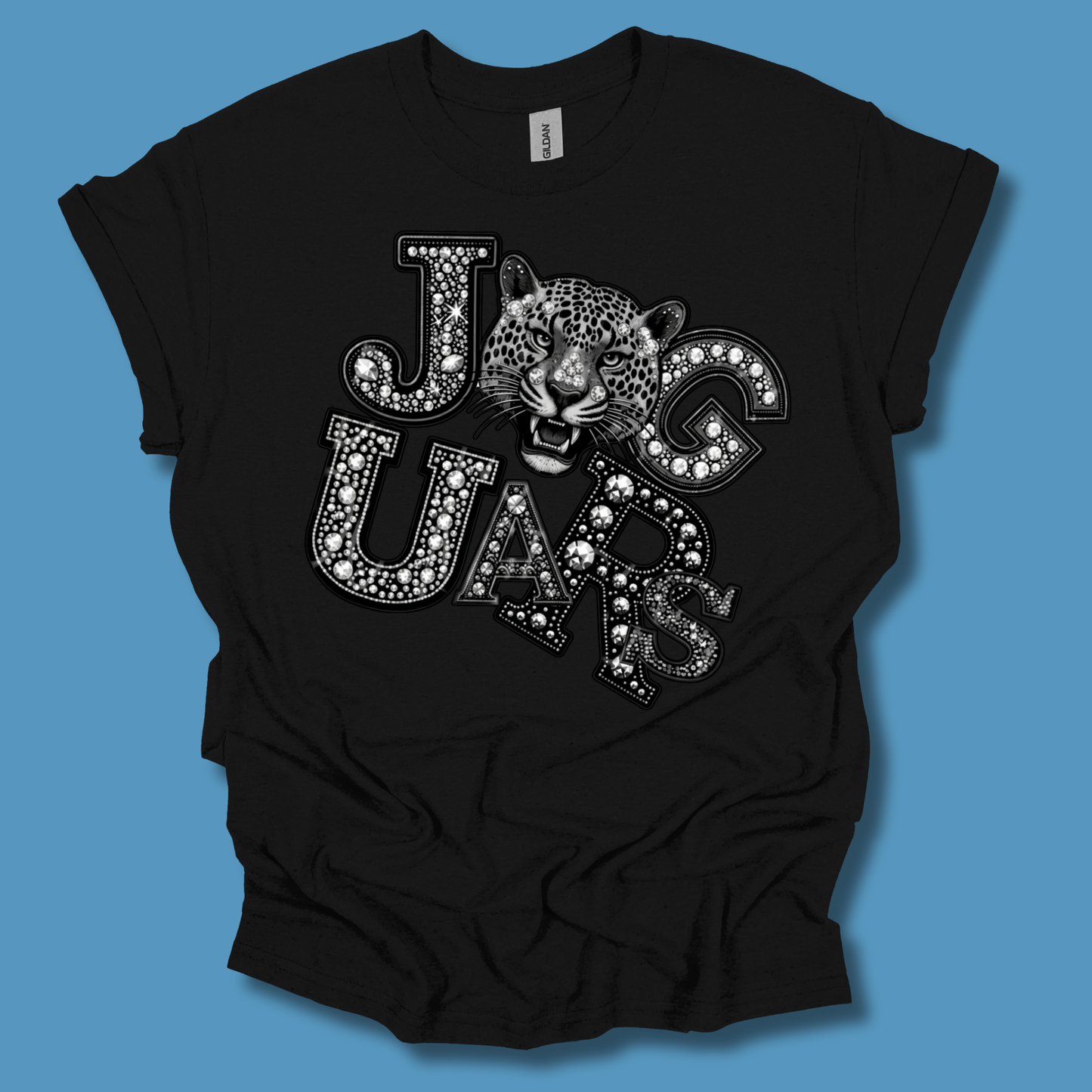 Panthers Spirit Shirt - Sparkly Bling Panther Faux Rhinestone Mascot T-shirt