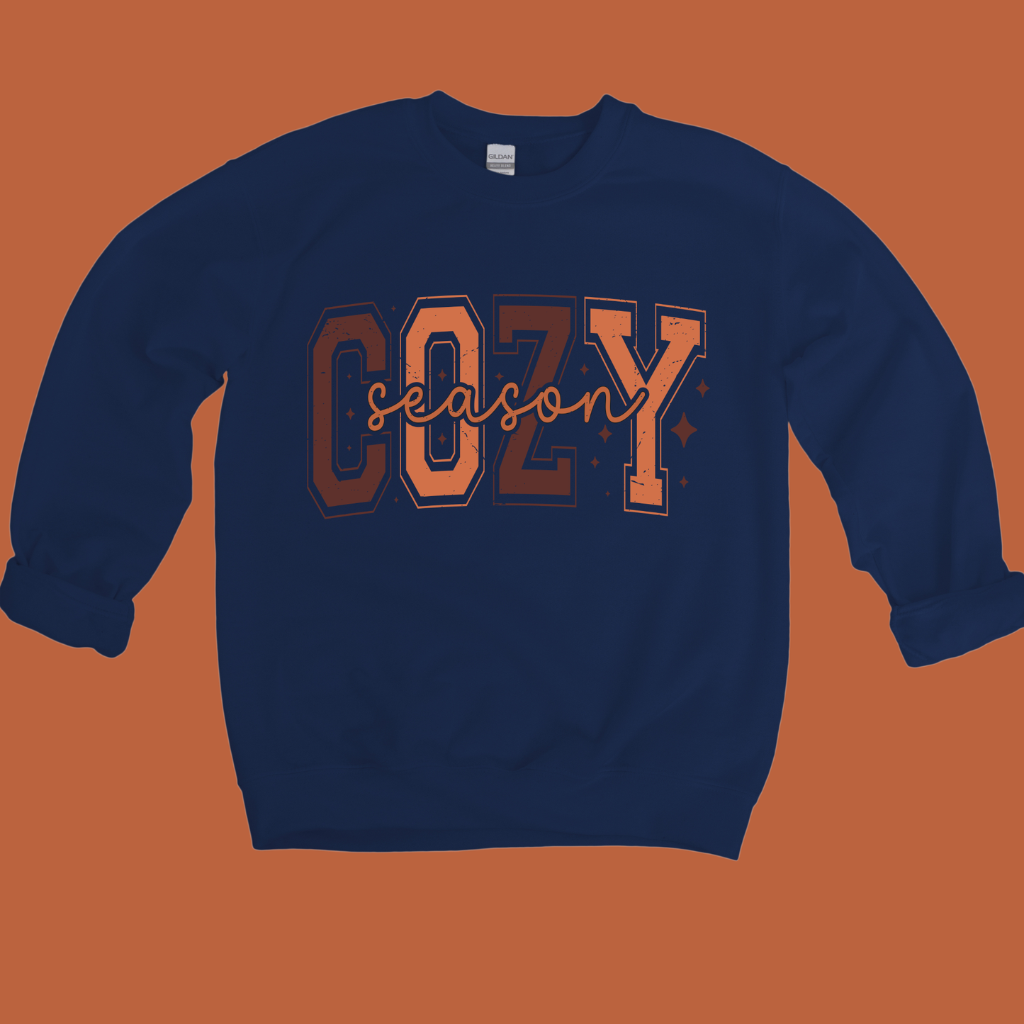 Cozy Season Shirt: Fall Vibe Retro Block Letter Crewneck T-shirt - Sweater