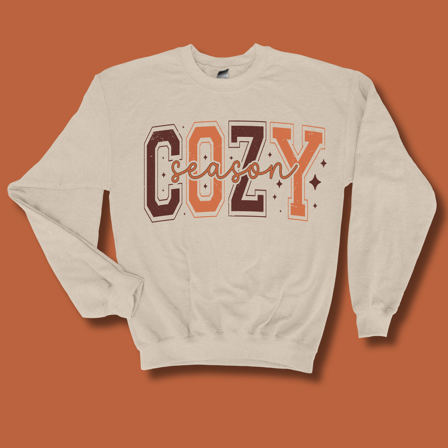 Cozy Season Shirt: Fall Vibe Retro Block Letter Crewneck T-shirt - Sweater
