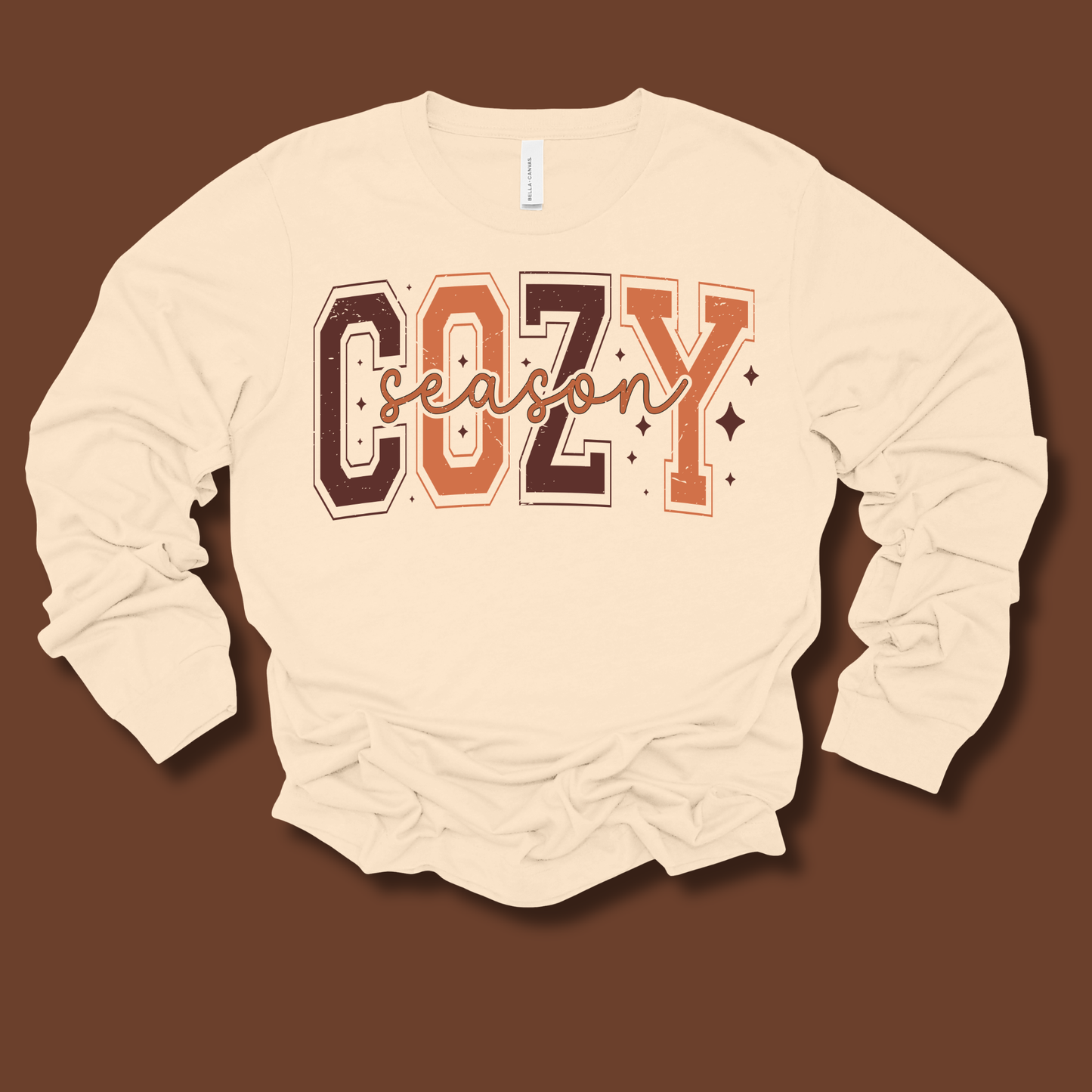 Cozy Season Shirt: Fall Vibe Retro Block Letter Crewneck T-shirt - Sweater