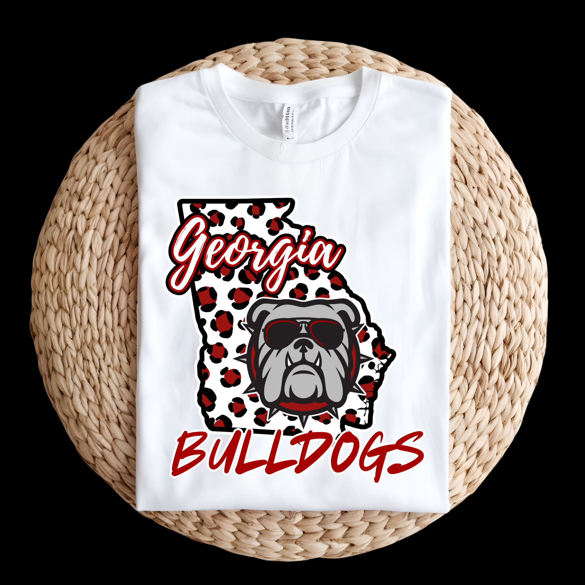 White sweatshirt with Georgia Bulldogs design on a woven surface Georgia State Bulldogs - Georgia Bulldogs - School Pride Fan Spirit T-Shirt