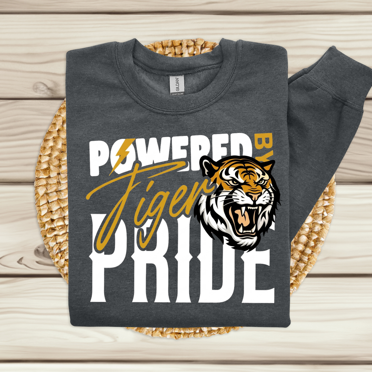 Tigers School Spirit Shirt  - "Powered by Tiger Pride" Game Day "Mascot" T-Shirt