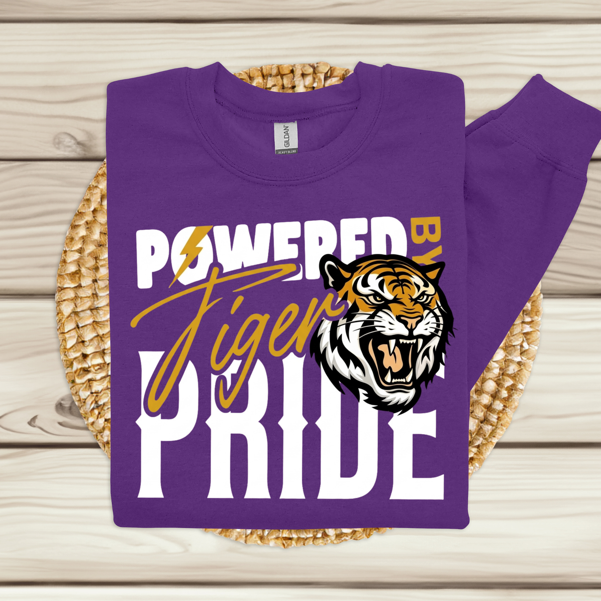 Tigers School Spirit Shirt  - "Powered by Tiger Pride" Game Day "Mascot" T-Shirt