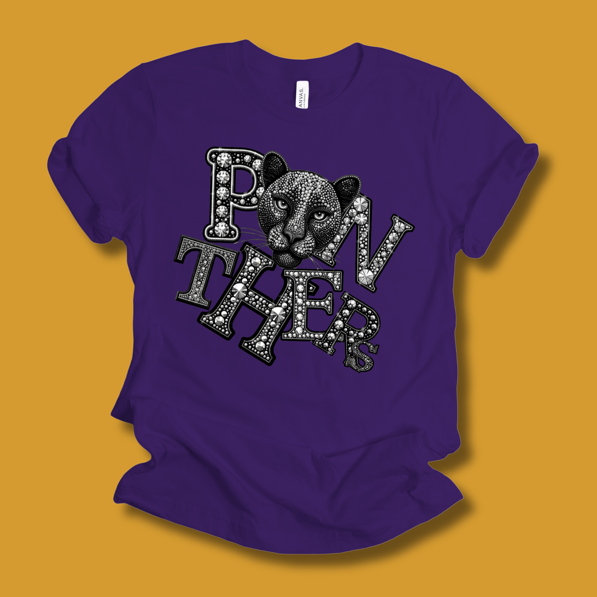 Panthers Spirit Shirt - Sparkly Bling Panther Faux Rhinestone Mascot T-shirt