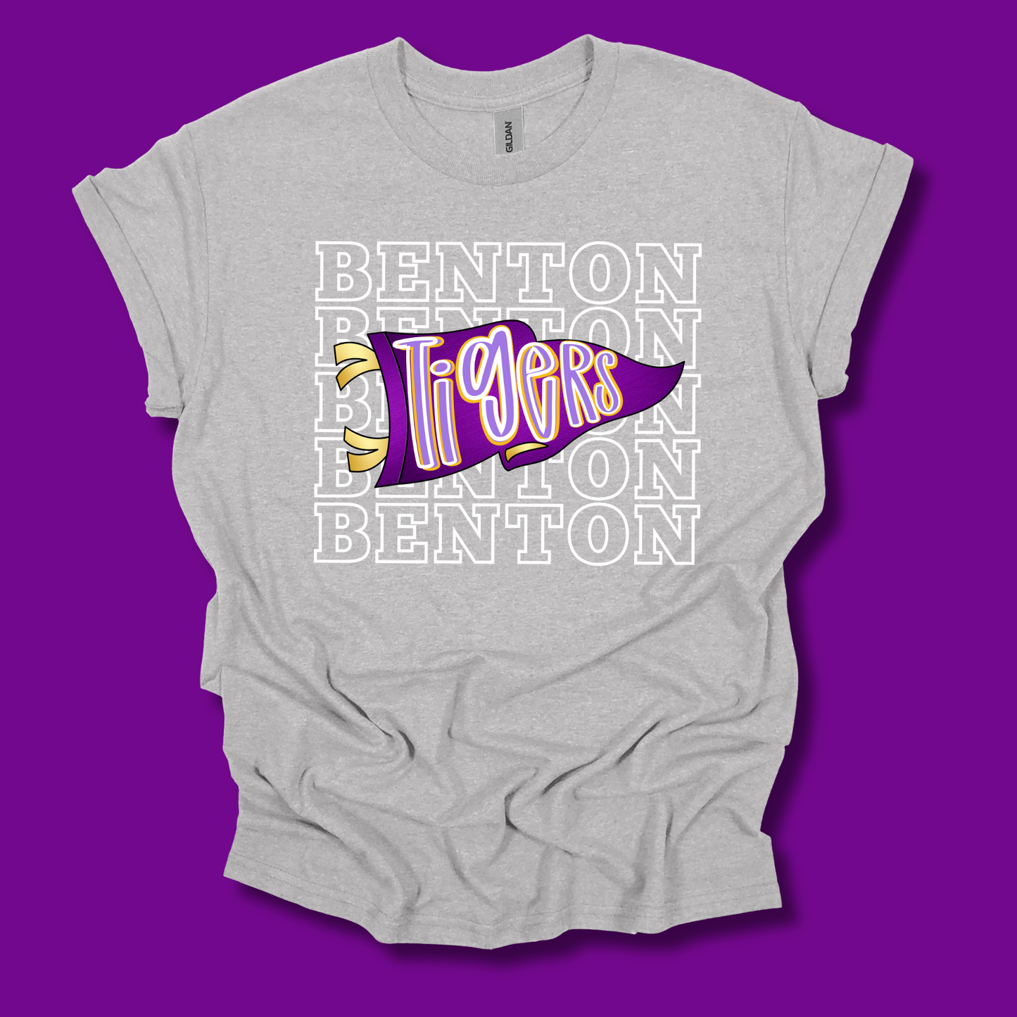 Benton Tigers School Spirit Wear - Benton Tigers Pennant Flag Custom "Mascot" Shirt