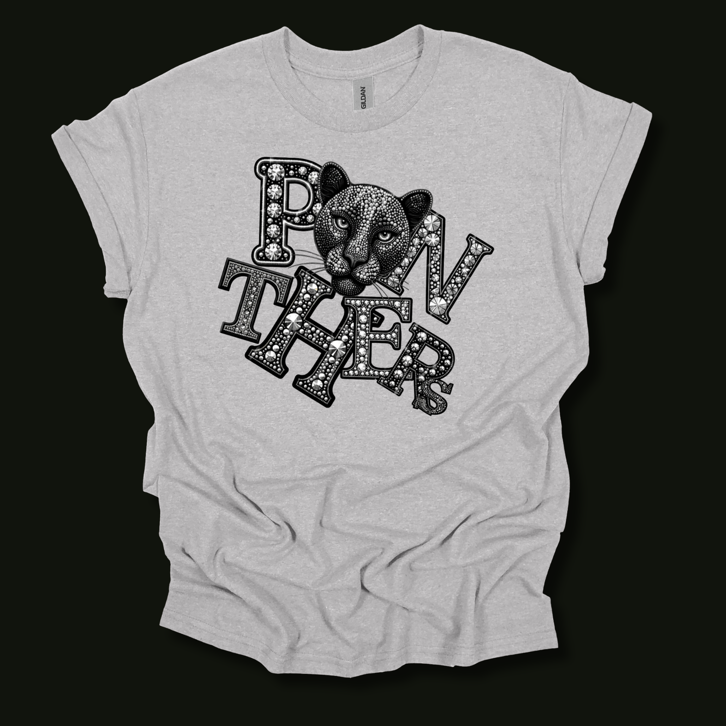 Panthers Spirit Shirt - Sparkly Bling Panther Faux Rhinestone Mascot T-shirt