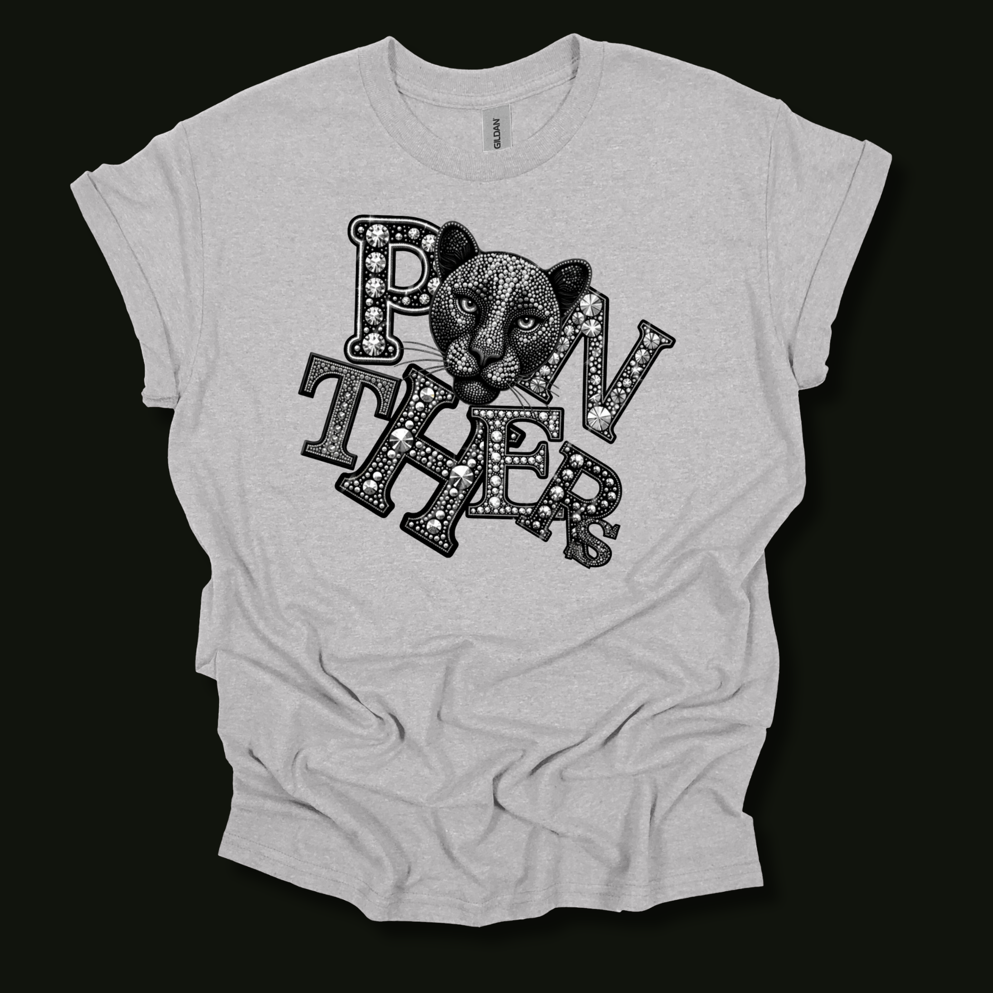 Panthers Spirit Shirt - Sparkly Bling Panther Faux Rhinestone Mascot T-shirt