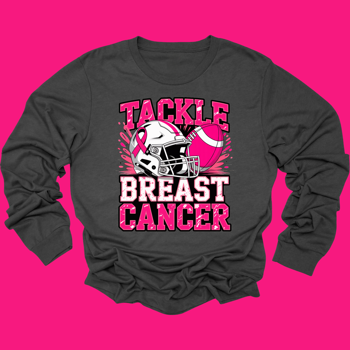 October Pink Ribbon Tee "Tackle Breast Cancer" Awareness Support Football T-Shirt