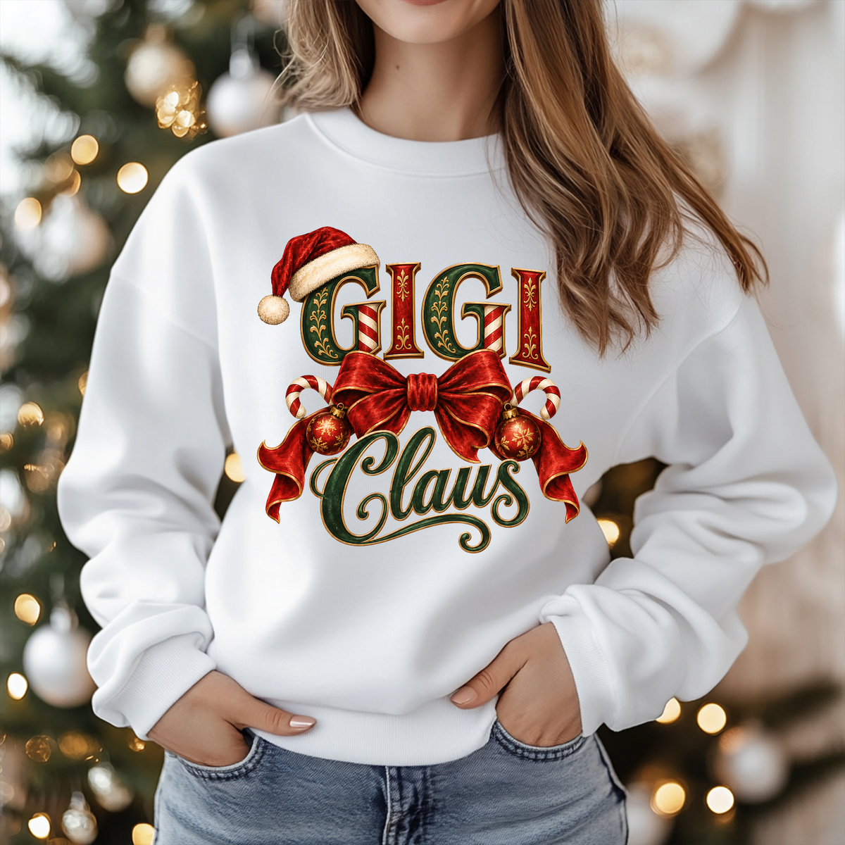 GIGI Claus Christmas Shirt - Vintage "GIGI Claus" Christmas Apparel, Short - Long Sleeve & Crewneck Sweater