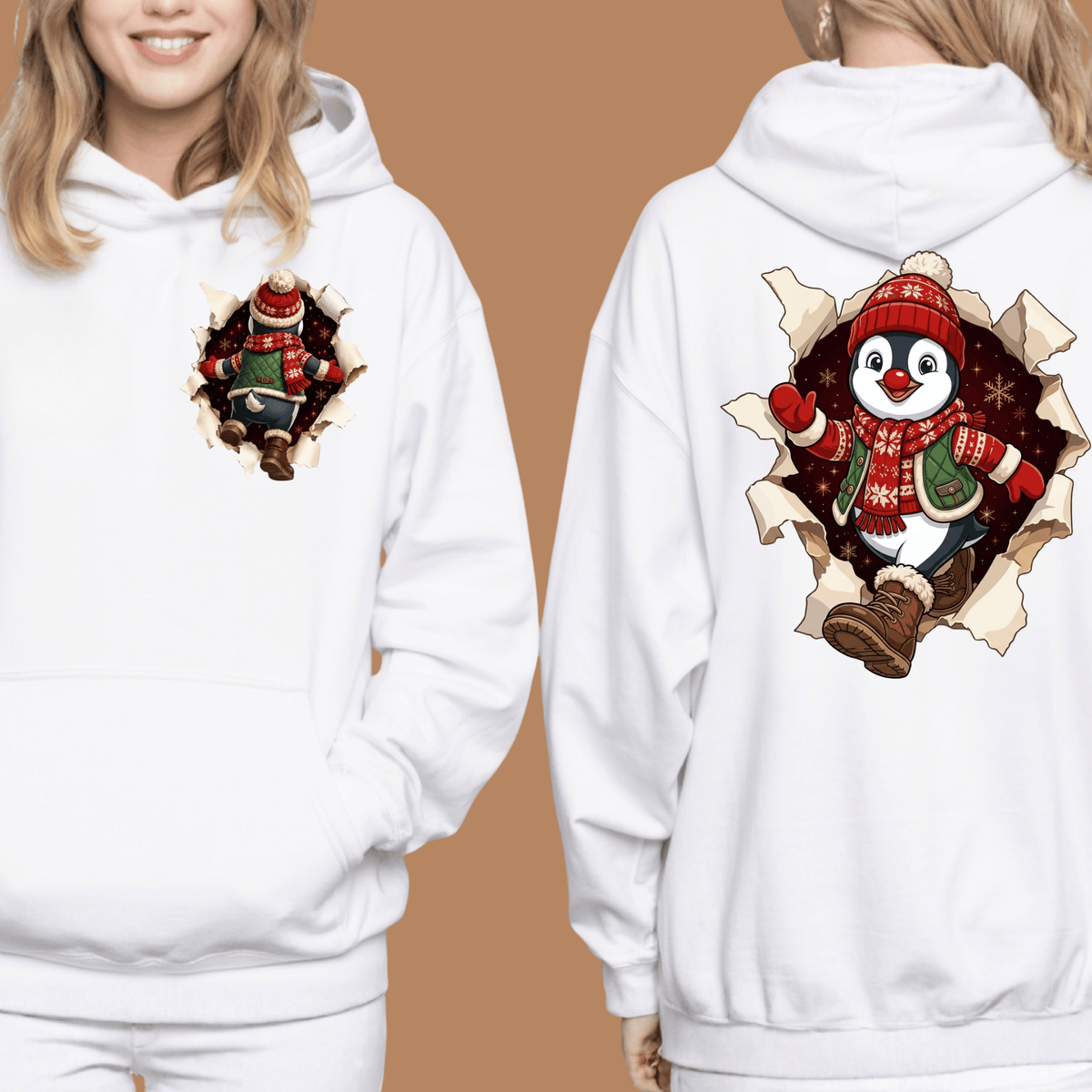 Penguin Christmas Shirt - 3D Torn Effect Holiday Tee, Crewneck, or Hoodie