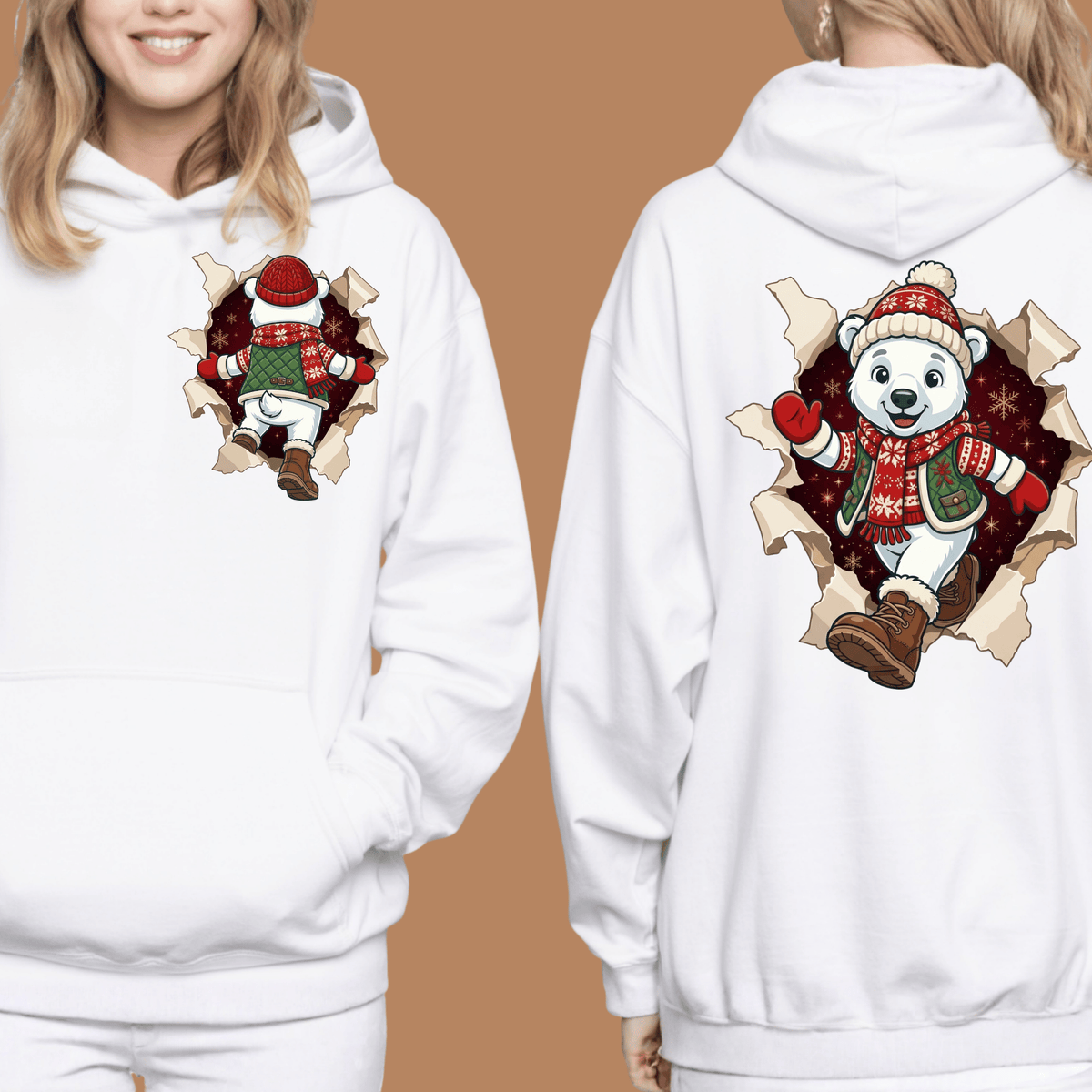 Polar Bear Christmas Shirt - 3D Torn Effect Holiday Tee, Crewneck, or Hoodie