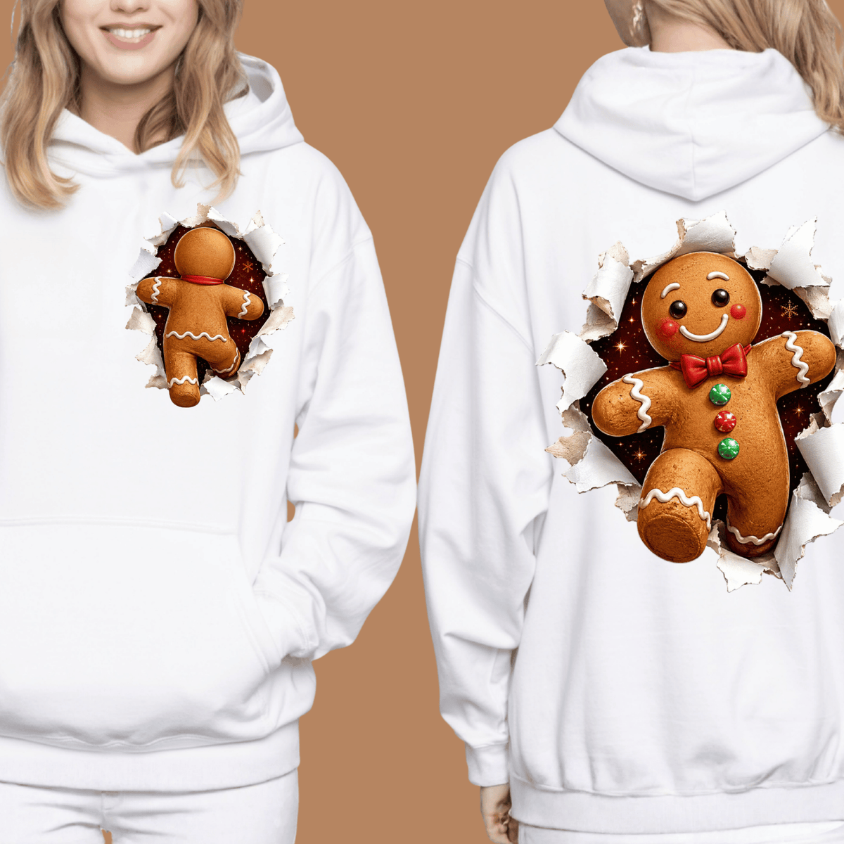 Gingerbread Christmas Shirt - 3D Torn Effect Holiday Tee, Crewneck, or Hoodie