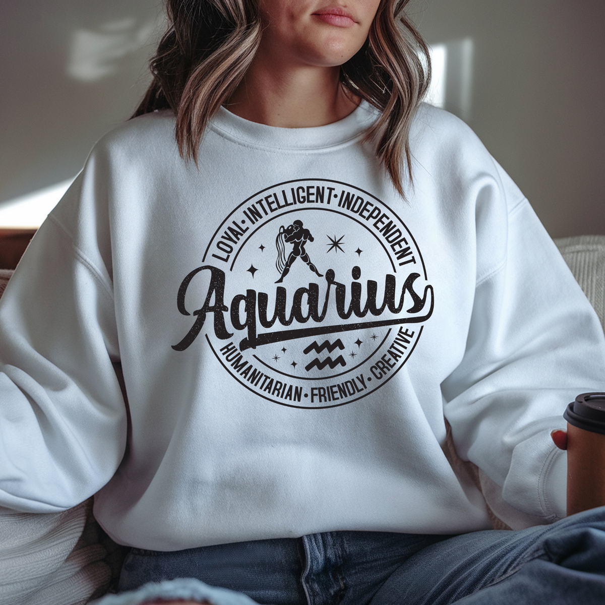 Aquarius Zodiac T-Shirt : Celestial Charm Aquarius Distressed Apparel