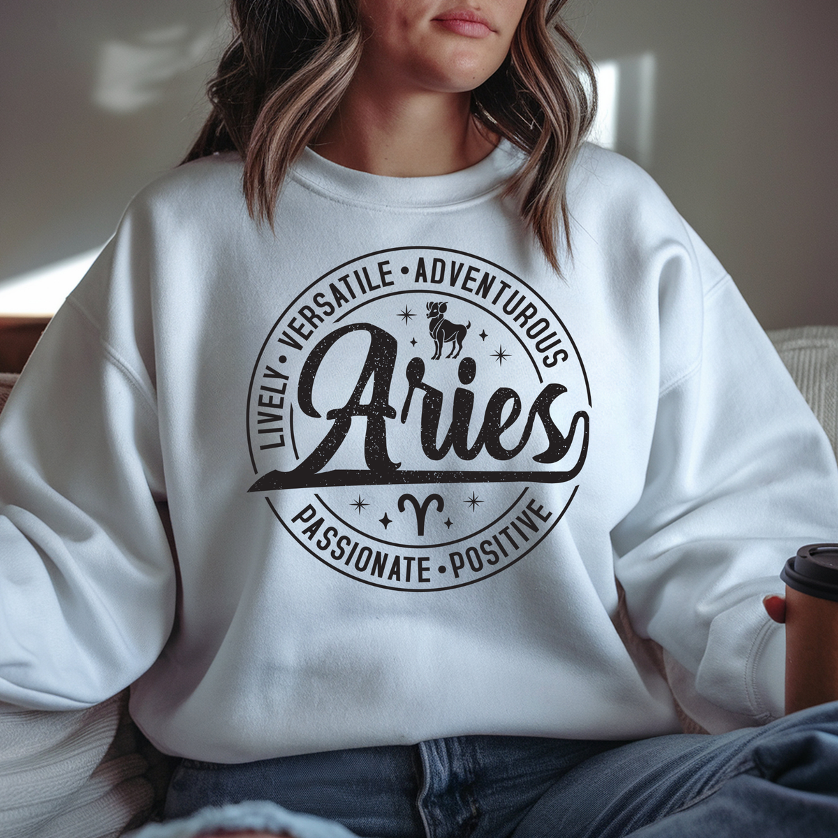 Aries Zodiac T-Shirt : Celestial Charm Aries Distressed Apparel