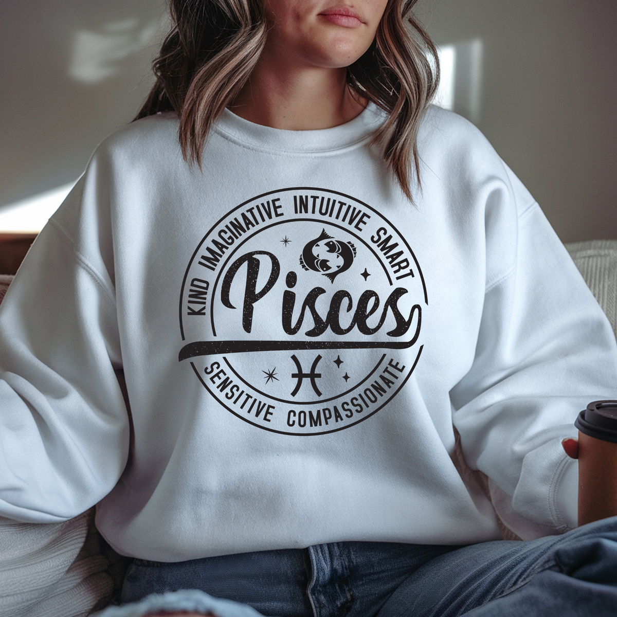 Pisces Zodiac T-Shirt : Celestial Charm Pisces Distressed Apparel