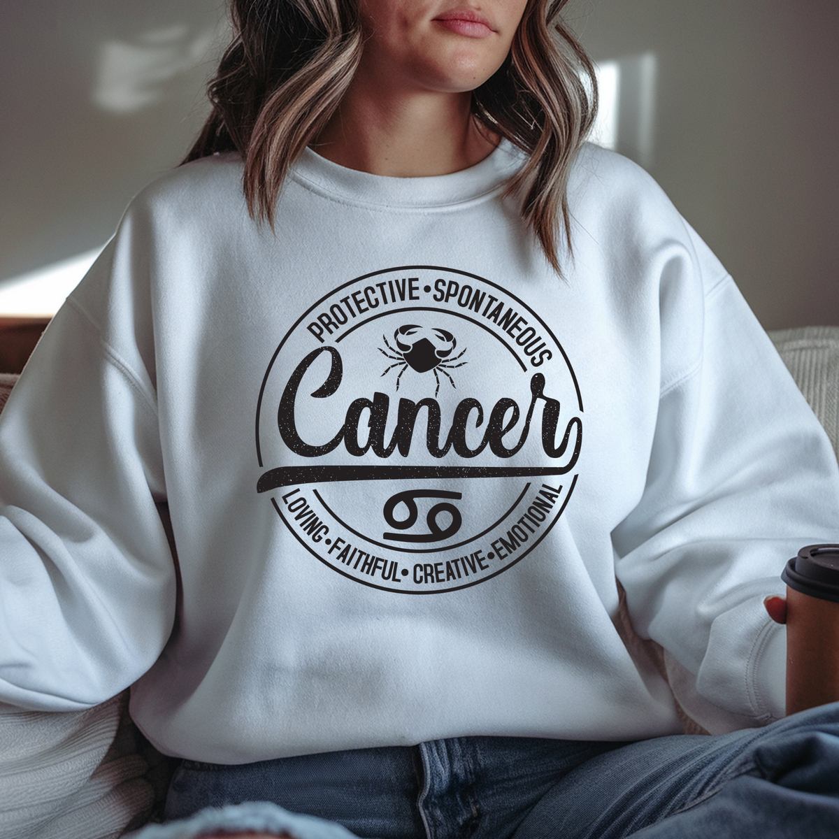 Cancer Zodiac T-Shirt : Celestial Charm Cancer Distressed Apparel