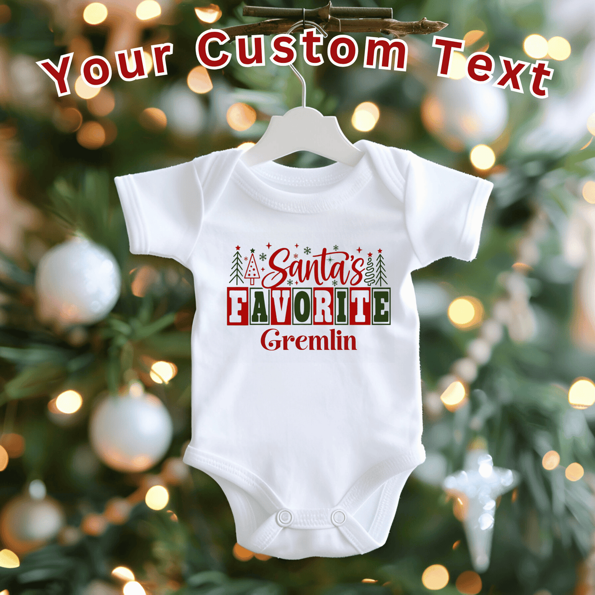 Custom "Santa's Favorite" Christmas Shirt  | Matching Family Holiday Tee Customizable white crewneck sweatshirts featuring a festive 'Santa's Favorite' Christmas graphic for Grandma, Daddy, and family holiday matching.