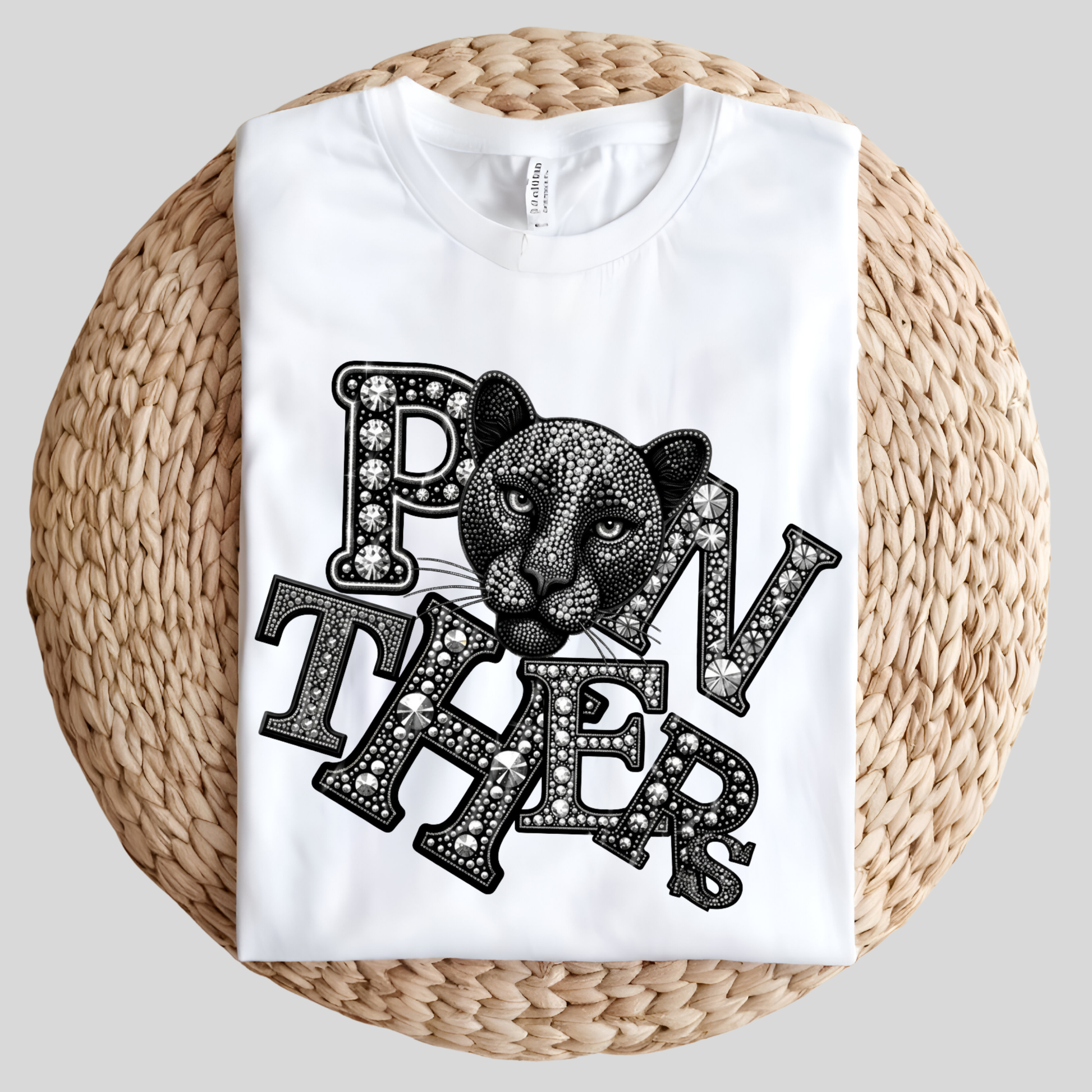 Panthers Spirit Shirt - Sparkly Bling Panther Faux Rhinestone Mascot T-shirt